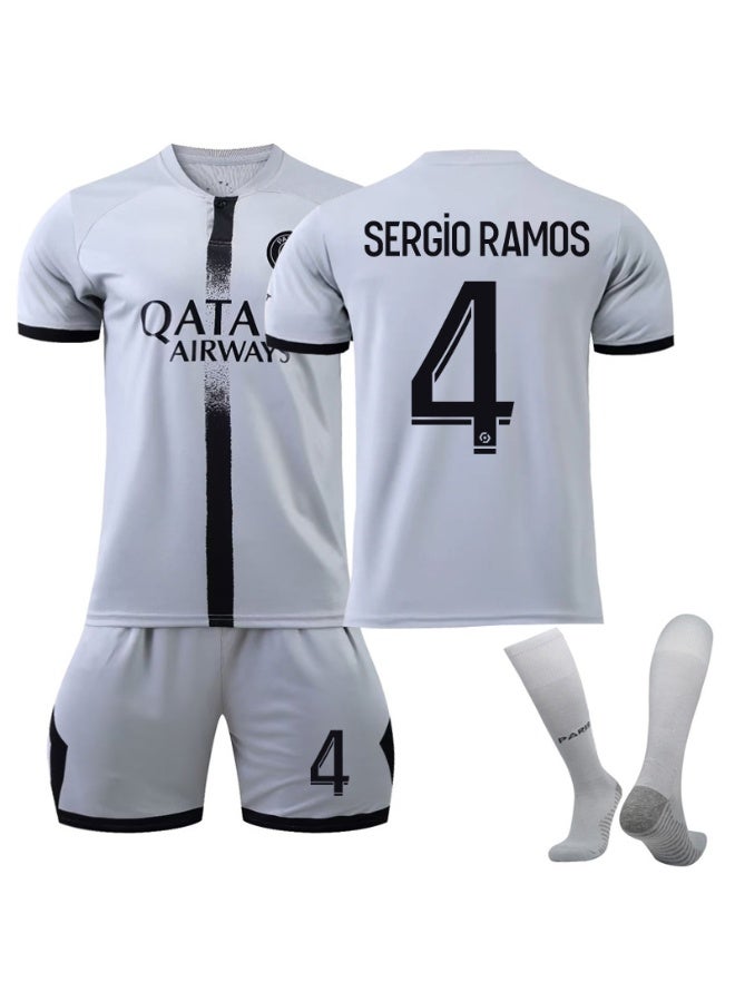 PSG 2022-2023 باريس بعيدا زي كرة القدم #4 سيرجيو راموس كرة القدم جيرسي السراويل الجوارب مجموعة حجم الأطفال والكبار حجم الهدايا للجماهير والأصدقاء - Image 1